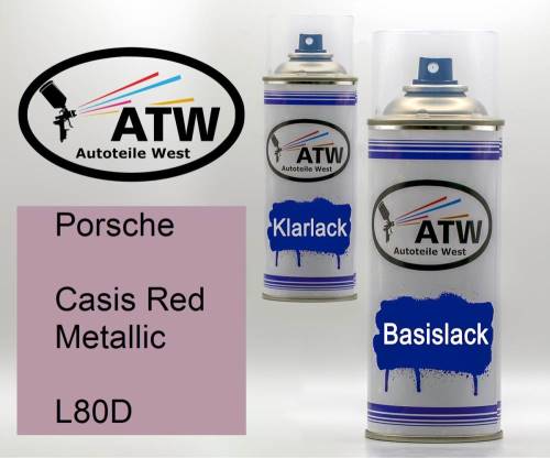 Porsche, Casis Red Metallic, L80D: 400ml Sprühdose + 400ml Klarlack - Set, von ATW Autoteile West.